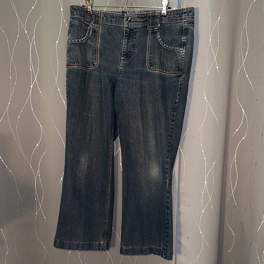 👙French Cuff Women’s 14 Dark Blue Wide Leg Jeans